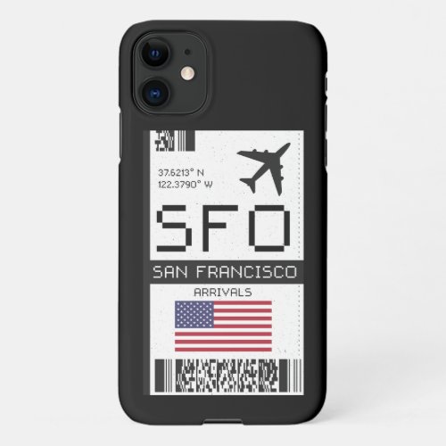 SFO San FranciscoCalifornia Airport Boarding Pass iPhone 11 Case