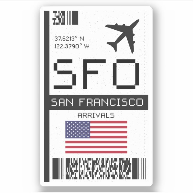 SFO San Francisco,California Airport Boarding Pass Sticker (Front)