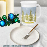 SG-Trees & Star Porcelain Pitcher<br><div class="desc">A familiar,  Holiday greeting,  has been digitally-edited,  to create this,  graphic drawing,  of guilded-gold,  trees,  grouped together,  upon a snowy,  backdrop -with glowing,  Symbolic,  Holy Star,  against a slate-blue,  sky.</div>