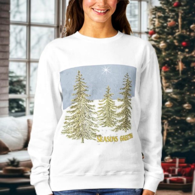 SG-Trees & Star Sweatshirt (This sweatshirt has a holiday greeting on the back, for an extra, special holiday shirt to wear!)