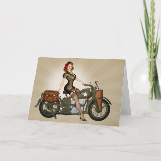 Sgt. Davidson Army Motorcycle Pinup Greeting Card