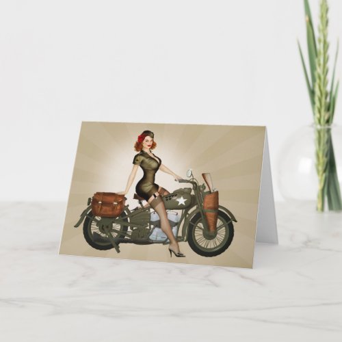 Sgt Davidson Army Motorcycle Pinup Greeting Card