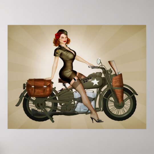 Sgt Davidson Army Motorcycle Pinup Poster 8719