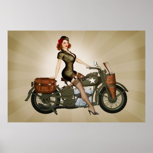 Sgt Davidson Army Motorcycle Pinup Poster