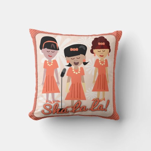 Sha La La Sixties Girl Group Cartoon Throw Pillow