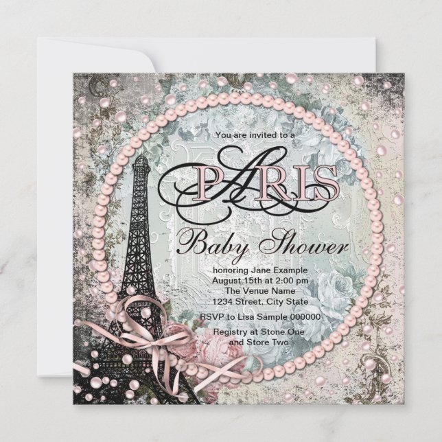 Shab Chic Paris Baby Shower Invitation (Front)