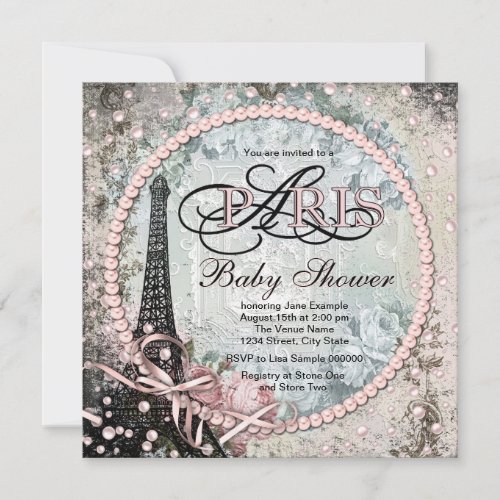 Shab Chic Paris Baby Shower Invitation