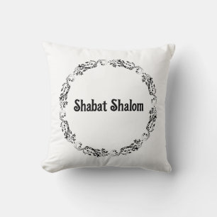 Shabat Shalom Black and White Throw Pillow