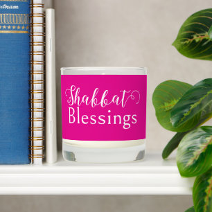 Shabbat Blessings, Hot Pink White Calligraphy Scented Candle