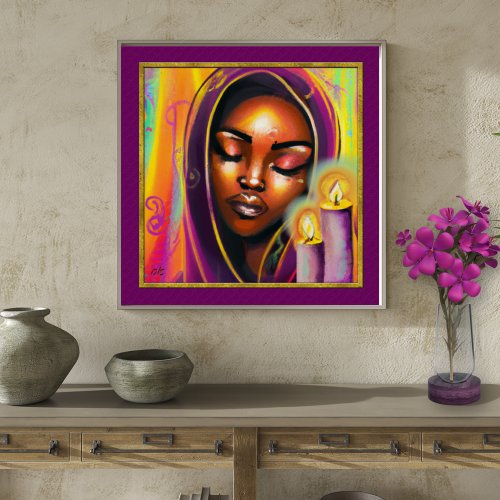 Shabbat Candle Lighting Hebrew African Woman Art Poster