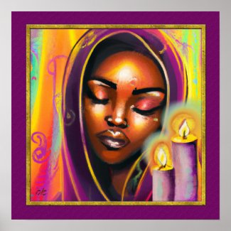 Shabbat Candle Lighting Hebrew African Woman Art