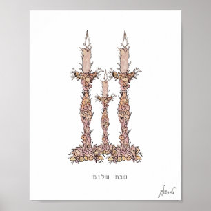 Shabbat Candles Floral Poster