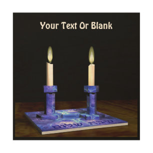 Shabbat Candlesticks Wood Wall Decor