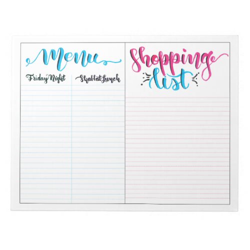 Shabbat Shabbos Menu Shopping List Notepad