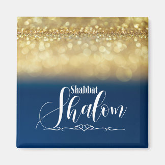 Shabbat Shalom Blue Gold Glitter Sparkle Glam Luxe Magnet
