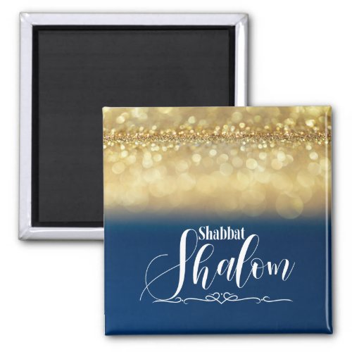 Shabbat Shalom Blue Gold Glitter Sparkle Glam Luxe Magnet