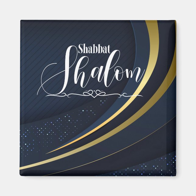 Shabbat Shalom Blue Gold Line Geometric Stripe Magnet (Front)