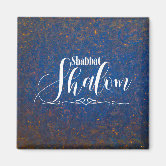Shabbat Shalom Blue Gold Glitter Sparkle Glam Luxe Magnet