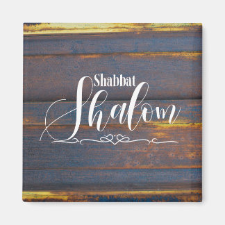 Shabbat Shalom Blue Gold Wooden Weathered Wood Magnet
