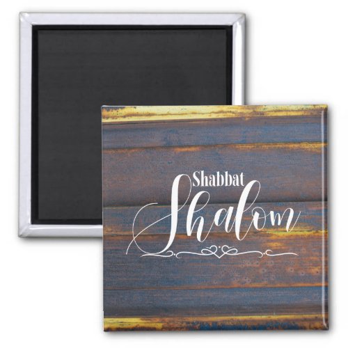 Shabbat Shalom Blue Gold Wooden Weathered Wood Magnet