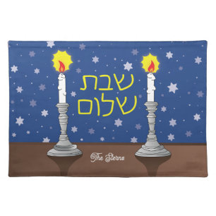 Shabbat Shalom Candles - Cloth Placemat