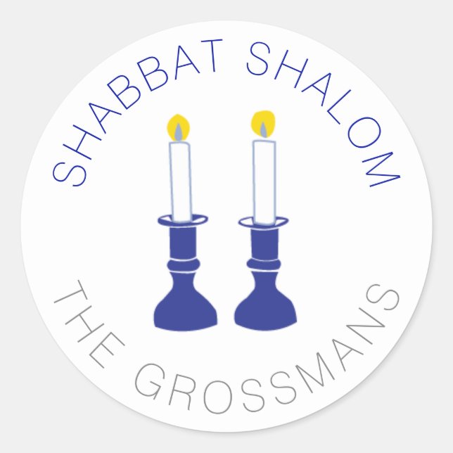 Shabbat Shalom Candles Custom Stickers - Blue (Front)