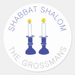 Shabbat Shalom Candles Custom Stickers - Blue