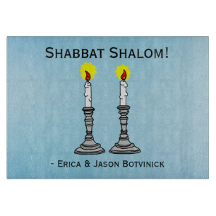 Shabbat Shalom Candles Glass Cutting Board