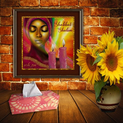 Shabbat Shalom Candles Hebrew African Woman Art Poster