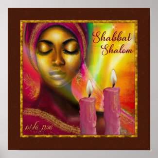 Shabbat Shalom Candles Hebrew African Woman Art