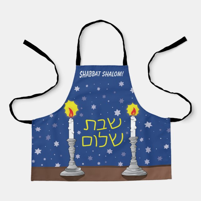 Shabbat Shalom Candles - Small Apron (Front)