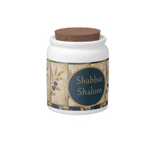 Shabbat Shalom Candy Favor, Blue Gold Watercolor Jar