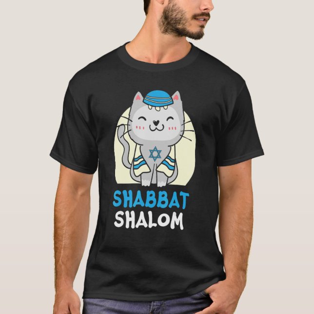 Shabbat Shalom Cat   Holy Day Judaism Yom Kippur T-Shirt (Front)