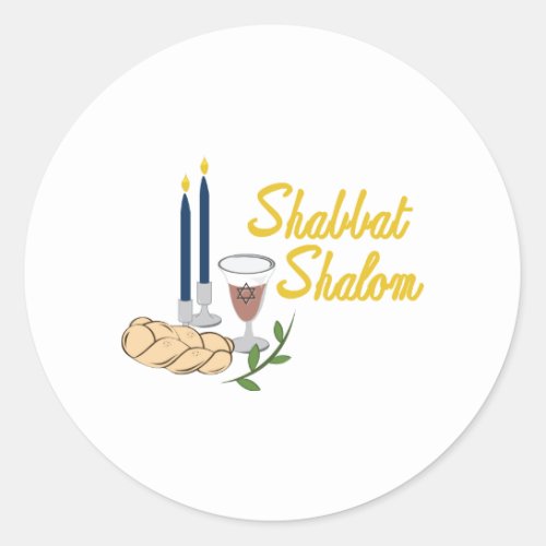 Shabbat Shalom Classic Round Sticker