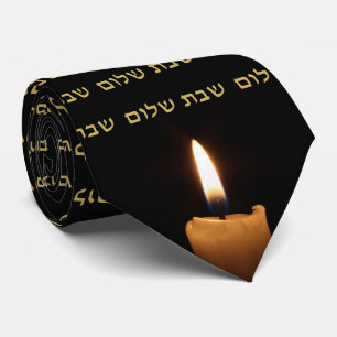 Shabbat Shalom Hebrew Jewish Shabbos Candles Neck Tie