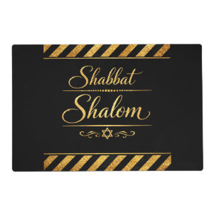 Shabbat Shalom Jewish Judaica Gold Black Luxury Placemat