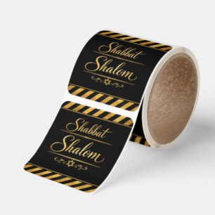 Shabbat Shalom Jewish Judaica Gold Black Luxury Square Sticker