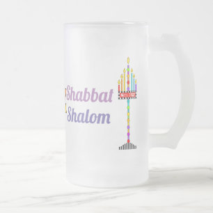 Shabbat Shalom Menorah frosted mug