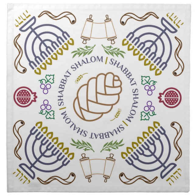 Shabbat Shalom Modern Challah Dough Cover Cloth Napkin (Front)