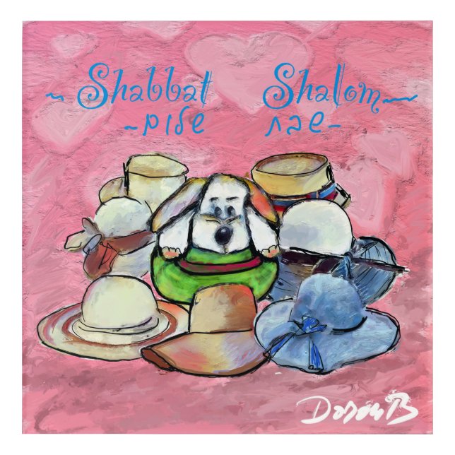 Shabbat Shalom Puppy and Hats  Acrylic Print (Front)