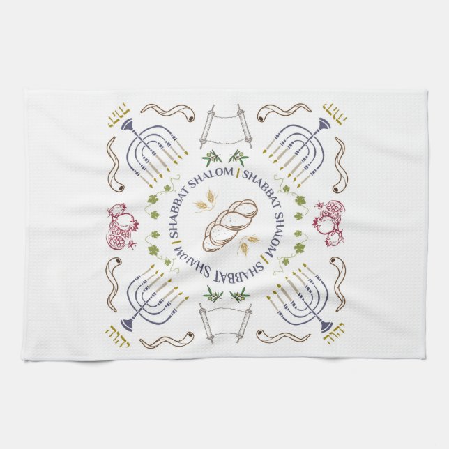 Shabbat Shalom Traditional Hand towel (Horizontal)
