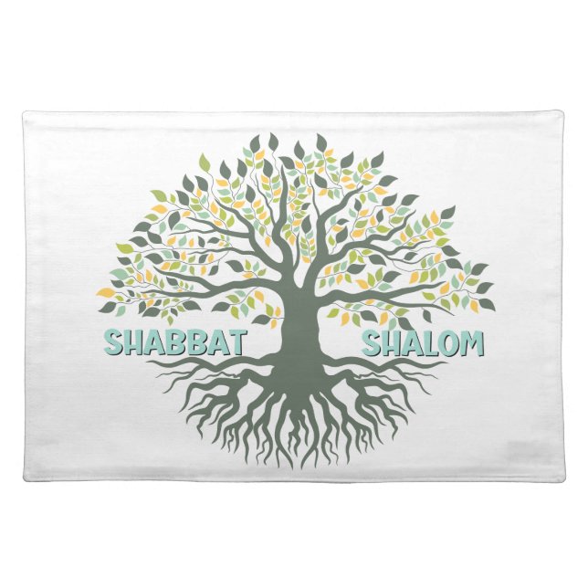 Shabbat Shalom Tree of Life Challah Cover Cloth Placemat (Front)