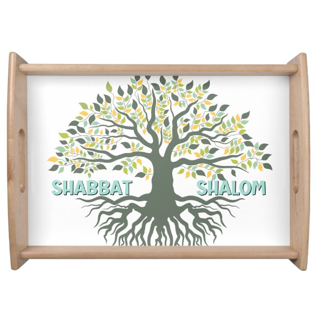 Shabbat Shalom Tree of Life Challah Serving Tray (Front)