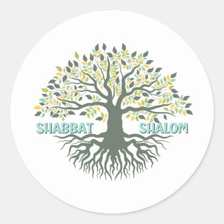 Shabbat Shalom Tree of Life Ez Hachaim Jewish Classic Round Sticker