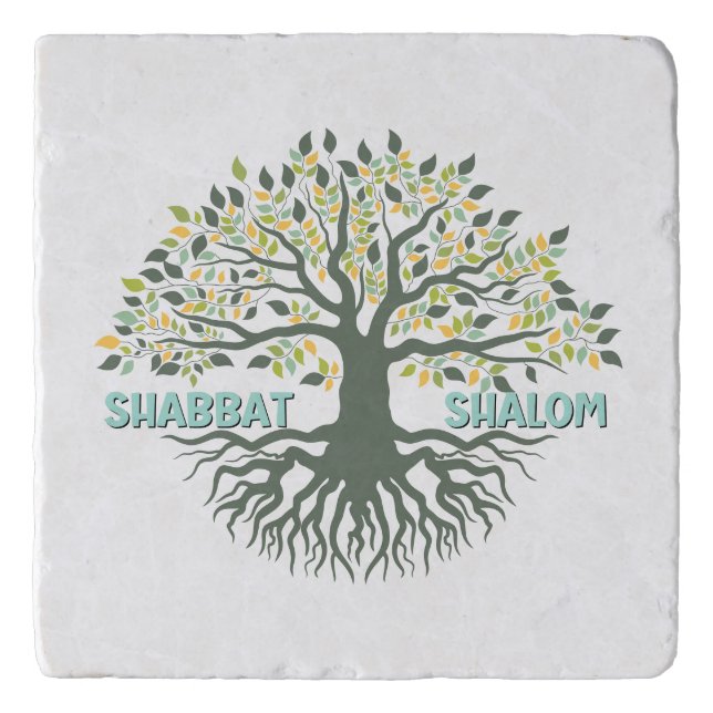 Shabbat Shalom Tree of Life Ez Hachaim Jewish Trivet (Front)