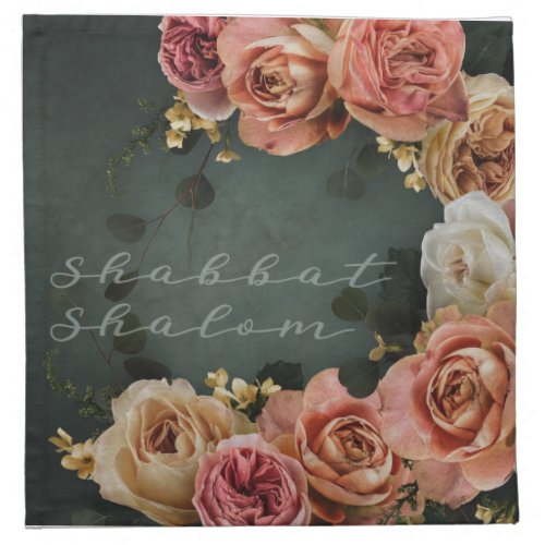 Shabbat Shalom Vintage Roses Challah Cover Cloth Napkin