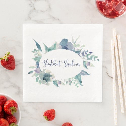 Shabbat Shalom Watercolor Flowers Shabbos Paper Dinner Napkins