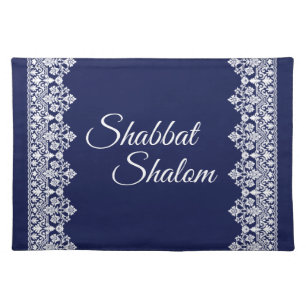 Shabbat Shalom White Lace Edge on Any Background Cloth Placemat