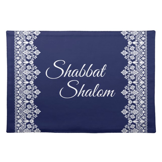 Shabbat Shalom White Lace Edge on Any Background Cloth Placemat (Front)