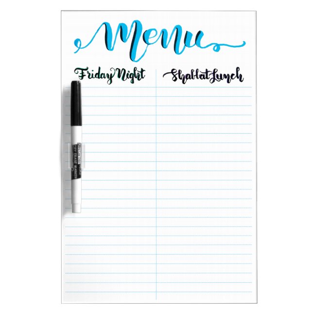 Shabbos Menu Plan Whiteboard for the Jewish Shabba (Front)